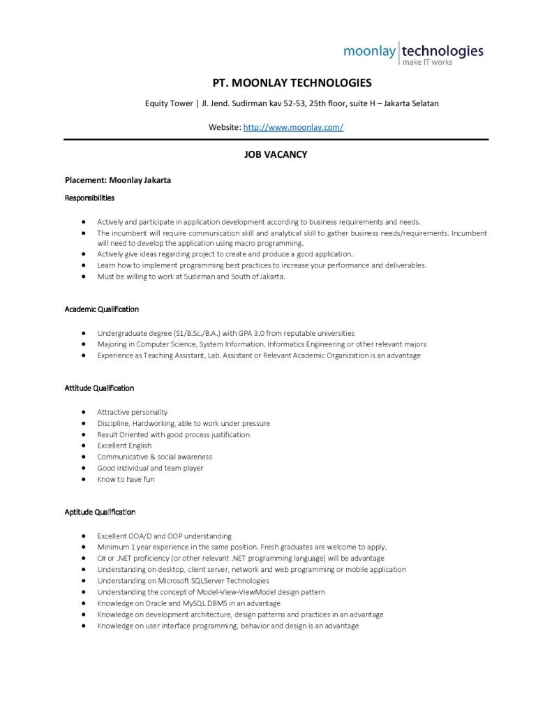 PT Moonlay Technologies - Job Vacancy Jakarta