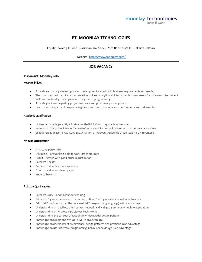 PT Moonlay Technologies - Job Vacancy Solo